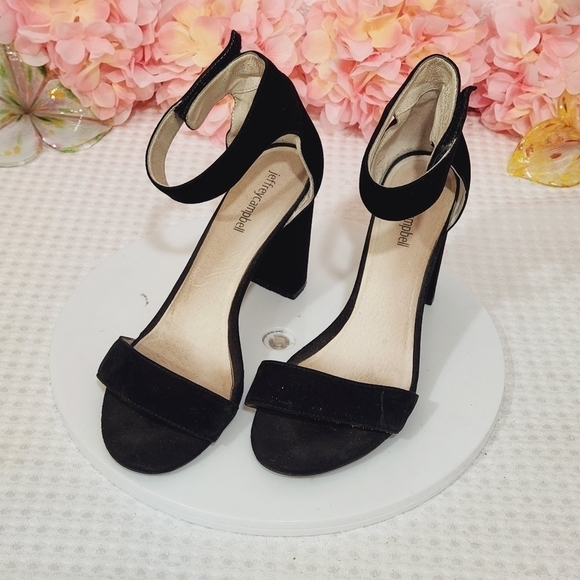 Jeffrey Campbell Lindsay Black Suede Ankle Strap Block Heel Black Size 8.5 - Picture 1 of 8